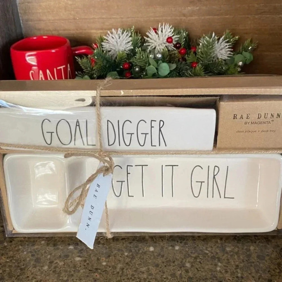 LAST ONE! NEW Rae Dunn GOAL DIGGER/GET IT GIRL - Desk Plaque & Tray Organizer - Picture 1 of 14